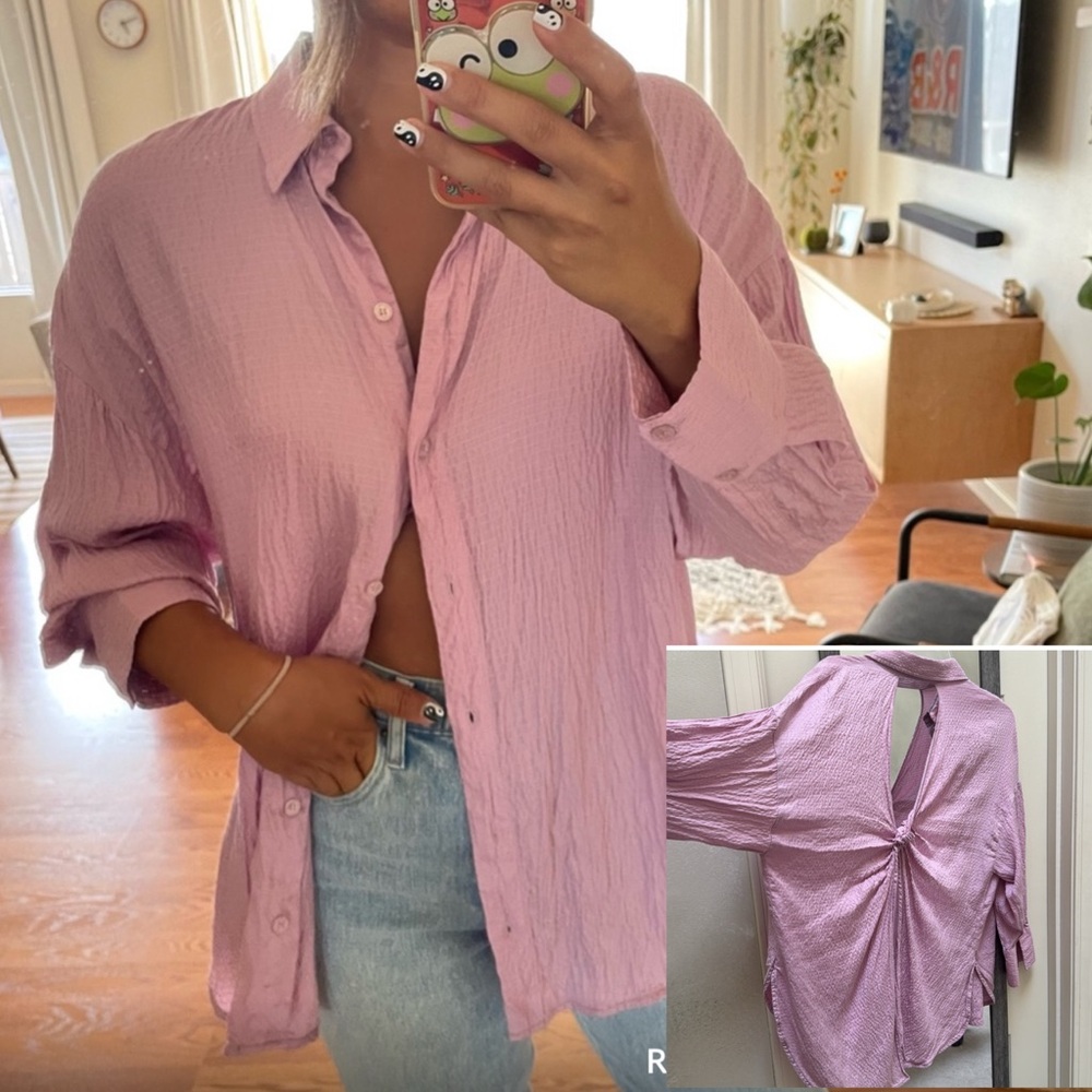 Zara textured knotted back button down